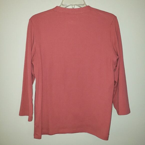 ORVIS PERFECT TEE 3/3 SLEEVE COUNTRY PINK ROSE V SCOOP NECK LARGE PIMA COTTON - Picture 5 of 5